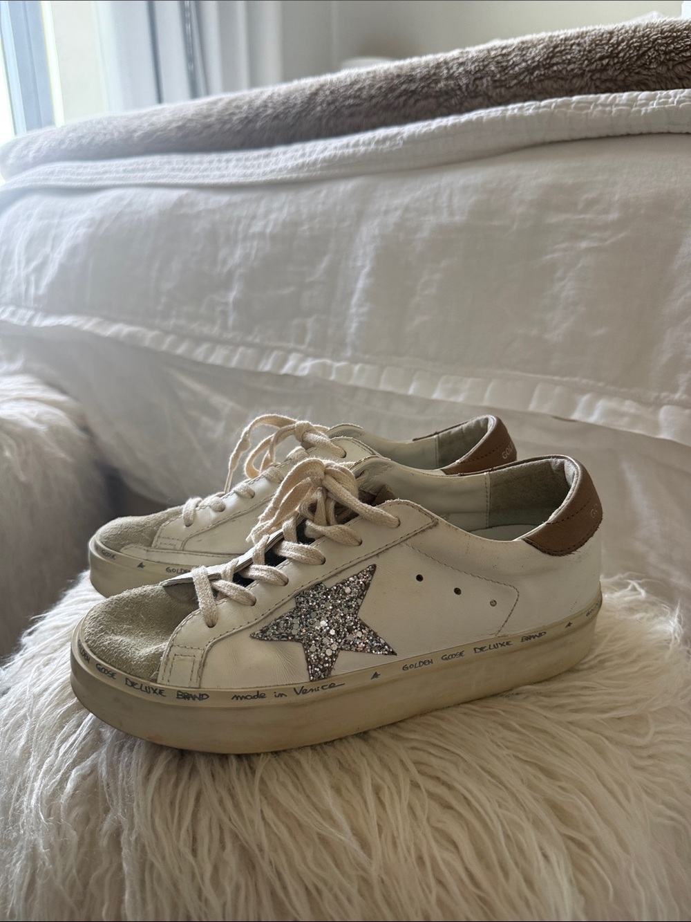 Golden Goose Inspired Glitter Star Sneakers - White & Silver